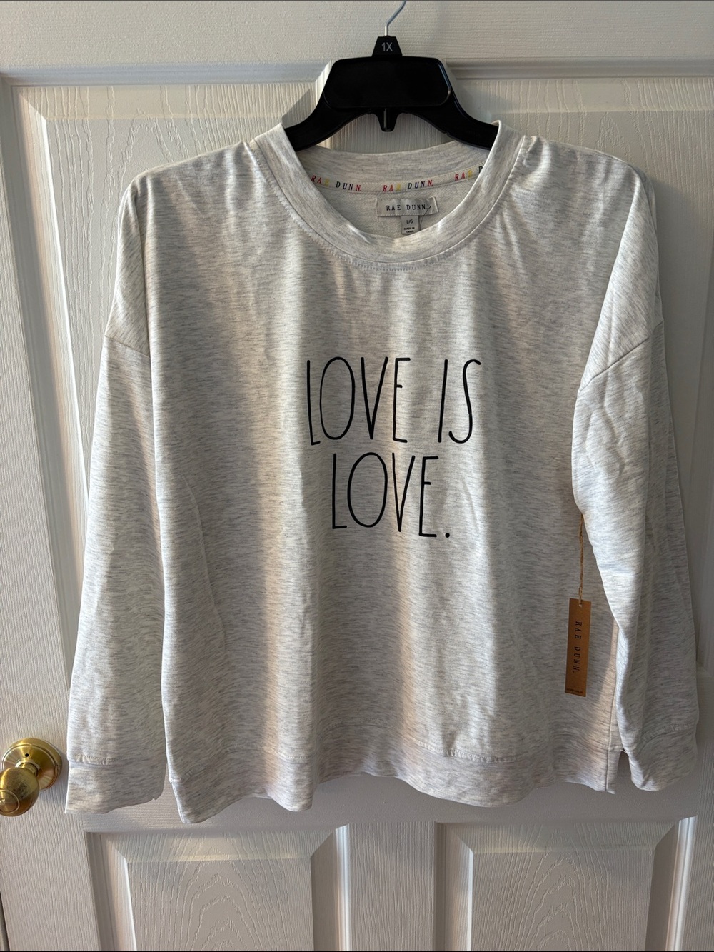Rae Dunn Light Heather Gray "Love Is Love" Kids Crewneck Sweatshirt